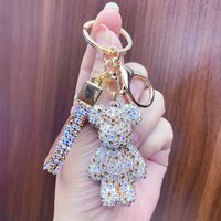 Cute Rhinestone Bear Keychain Bling Glitter Car Violent Bear Key Chain Accessories 3D Violent Crystal Teddy Bear Keychains