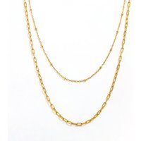 Joolim Jewelry 18K Gold Plated Double-Layer Bead Chain Paper Pin Link Vintage Necklace Stainless Steel Wholesale