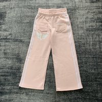 Custom Logo Screen Printed Stacked 100% Cotton Terry French Jogger Pants Streetwear Loose Striped Double Waist Sweatpants Men