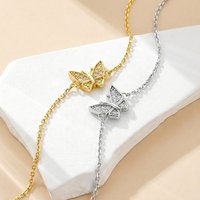 Daily Wear Dainty New 925 Sterling Silver Butterfly 18k Gold & Rhodium Plated CZ Pave Pendant Dainty Chain Bracelet for Women