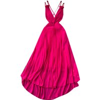 Boutique Wholesale 2026 Summer New High End Pleated Deep V-Neck Open Back Design Waist Waist Large Swing Women's Dress