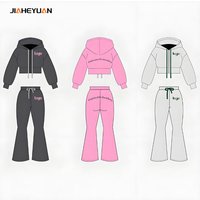 Cropped Zip up Hoodies and Flared Pants Set Custom Sweatsuits Vintage Jogger Set Streetwear 2 Piece Set Women Tracksuits