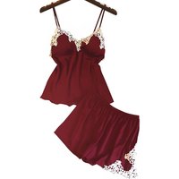 Ladies' Silk Satin Pyjama Set with Lace Trim