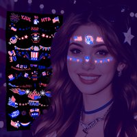 Glow in Dark Face/Body Fluorescence Tattoo Stickers for Independence Day Parties | USA Independence Day UV Temporary Tattoos