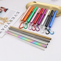 Hot sale stainless steel telescopic straw creative scratch resistant metal straw set color portable folding eco drinking straws