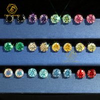 6.5mm 1CT Moissanite Stud Earrings Real 4 Claws Yellow Green Red Blue Colorful Women's Stud Earrings