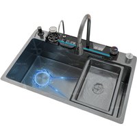 Luxury Black Digital Display Multifunctional 304 Stainless-steel Kitchen Sink Pull-out Waterfall Faucet for Hotel Kitchen