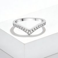 GIGAJEWE V-shape 925 Sterling Silver Moissanite Stackable Ring Half Eternity Wedding Band for Women Anniversary Jewelry