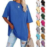 Wholesale Cotton Polyester Plain Oversized T-shirt Tee Women Custom Logo Casual Shirts O Neck Loose Blouse