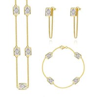 Women's Vintage Silver Plated S925 Sterling Silver Square Zircon Jewelry Set Bracelet Necklace Earrings for Party Engagement