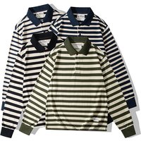 High Quality Men's Casual Breton Stripe Long Sleeve Knitted for T-Shirt Japanese Workwear White Striped Heavy Cotton