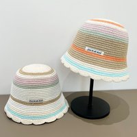 Landfond High Quality Bohemian Seaside Women's Sun Rainbow Straw Hat Crochet Foldable Knit Sun Bucket Hat