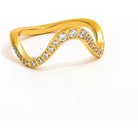 Joolim Jewelry Wholesale 18K Gold Plated Dainty Zirconia CNC Inlay Chunky Waved Lines Stainless Steel Ring for Women Gift