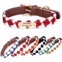 Custom Engraved Pet ID Tag Breathable Braided Leather Dog Collar and Leash Set with Personalized Puppy's Name Lettering