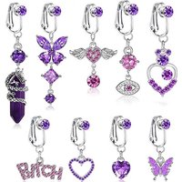 Charm Purple Body Decoration Single Drill Without Piercing Abdomen Ring Zircon Pendant Fake Belly Button Ring Jewelry