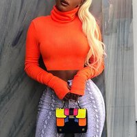 Buy wholesale 1688 fall clothing boutique long sleeve neon turtleneck women tshirt