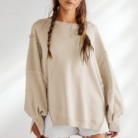 2023 Women's Casual Oversized Pullover Sweatshirt Printed Split Hooded Top for Autumn Knitted Fabric with Front Logo