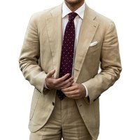 Casual Men's Suit Two-piece Summer Linen Fabric Light Mens Suits Elegant and Fashionable Breathable Full Man Suit