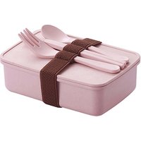 Online Shop Creative Design Eco-friendly Durable Kitchen Gadgets Bamboo Fiber Wheat Straw Insulation Bento Lunch Box With Spoon