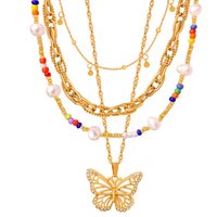 Dainty 18K Gold Plated White Seashell Geometric Necklace Non Tarnish Stainless Steel Crystal CZ Butterfly Necklace for Women