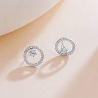 Korean Fashion Style 925 Sterling Silver Rhodium Plated Zircon Insert Hollow Circle Stud Earrings Women Wedding Party Gift