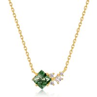 Kite Natural Moss Agate Pendant Necklace Solid 925 Silver 18K Gold Plated Halo CZ Pendant Women Dainty Pendants