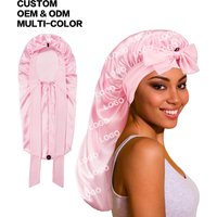 Custom Logo Satin Hair Silk Bonnet for Sleeping Women with Tie Band Long Bonnet Sleep Cap for Braids Curly Hair