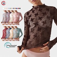 Ladies Tops Latest Design Elegant Women's Blouses Summer Blouse Mock Neck Mesh Sheer Floral Lace Ladies Blouses and Tops Women