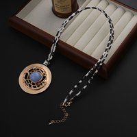 TongLing Black Dot PU Rope Vintage Necklace Resin Hollow Out Round Long Necklace for Daily