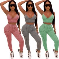 2019 Deep V Neck Casual Two Piece Trousers Set