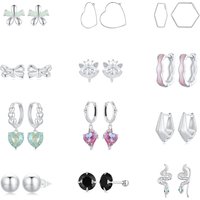 New Design Fine S925 Jewelry CZ Stone Hoop Earrings 925 Sterling Silver Colorful Stone Heart Hoop Earrings for Women