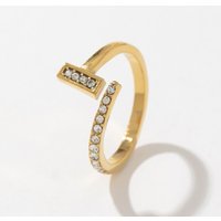 Luxury Engagement Anniversary Party Gift Gold Plated Stainless Steel Wedding Women's Trendy Cubic Zirconia Ring