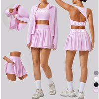 Summer Naked Feeling 3 Piece Women Tennis Set Shockproof Yoga Bra Quick Dry Tennis Skirt With Short and Jacket Gym Fitness Sets