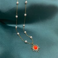 Natural Freshwater Pearl Necklace Women Stainless Steel Sun Shape Necklace Jewelry for Gifts Weddings Parties