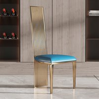 Luxury Gold Hotel High Back Leather Cushion Dining Chair Stainless Steel Wedding Chair