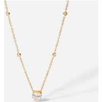 Romantic White Heart-shaped Zircon Pendant Necklace Stainless Steel Gold Plated Thin Chain