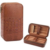 Wholesale stock portable luxury deluxe leather travel wooden humidor cigar box
