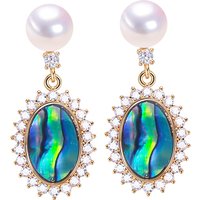 SHDIYAYUN 18K Gold-plated Luxury Zircon Abalone Shell Drop Earrings Natural Freshwater Pearl Earrings for Women