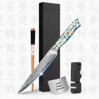 10% Off Custom Logo Handmade Abalone Shell Acrylic Handle 5 Inch Damascus 6 Pieces Steak Knife Damascus Steak Knife