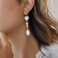 J&D Elegant 18K Gold Plated 304 Stainless Steel Glass Irregular Pearl Waterdrop Zircon Pendant Earrings