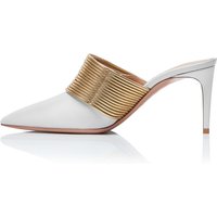 Elegant Women White PU Leather Gold Strappy High Heels Stiletto Heel Pointed Toe Casual Mules Ladies Pumps