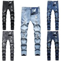 High Quality Custom European and American New Men'S Ripped Slim Denim Trousers Fashion Distressed Casual Skinny Pants