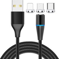 LED 1M 3A Nylon Braided Micro Phone Usb Magnetic Charging Cable
