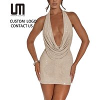 Liu Ming Women's New Arrival Halter V Neck Glitter Backless Evening Mini Dress Y2K Style Diamond Decoration Digital Printing