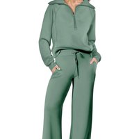 Autumn Winter Two-Piece Casual Sports Suit Simple Comfortable Zipper Long Sleeved Sports Shirt with Wide Leg Loose Fit Pants