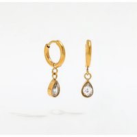 High End PVD 18K Gold Plated Dainty Mini Water Drop Zirconia Pendant Huggie Earrings Stainless Steel Jewelry Wholesale
