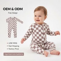 Newborn RTS Baby Rompers Long Sleeve Checkered Board Toddler Pajamas YKK Zipper Jumpsuit Bamboo Clothing Eco-Friendly