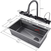 2024 New Trend Big Multifunction Stainless Steel Kitchen Sink LED Digital Display Waterfall Sink for Hotel Kitchen