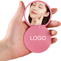 Zonyin Custom logo Plastic Round Sliding Cover Design Pocket Mirror Wholesale Cheap Portable Pink Small Hand Mirror for Travel