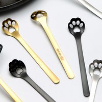 Creative stainless steel tea/dessert/ice cream/coffee small mixing mini spoon set titanium gold metal cat paw spoon